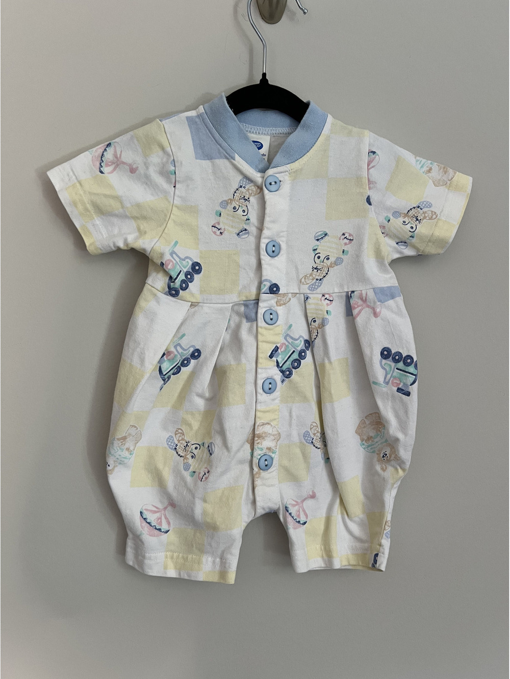 Vintage European Bear Train AOP Pastel Bubble Jumpsuit
